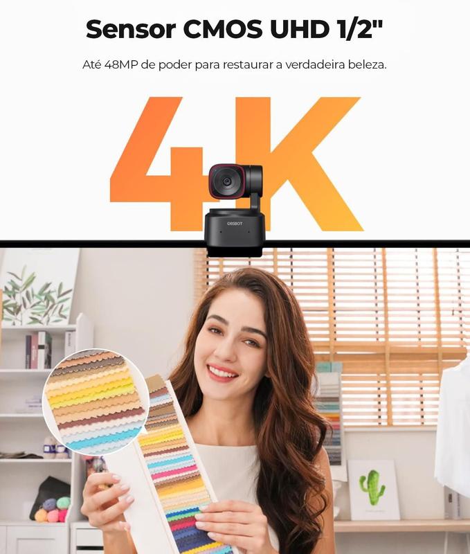 Obsbot Tiny 2 Lite 4k Pc Webcam 30fps Ptz Câmera Ai Tracking